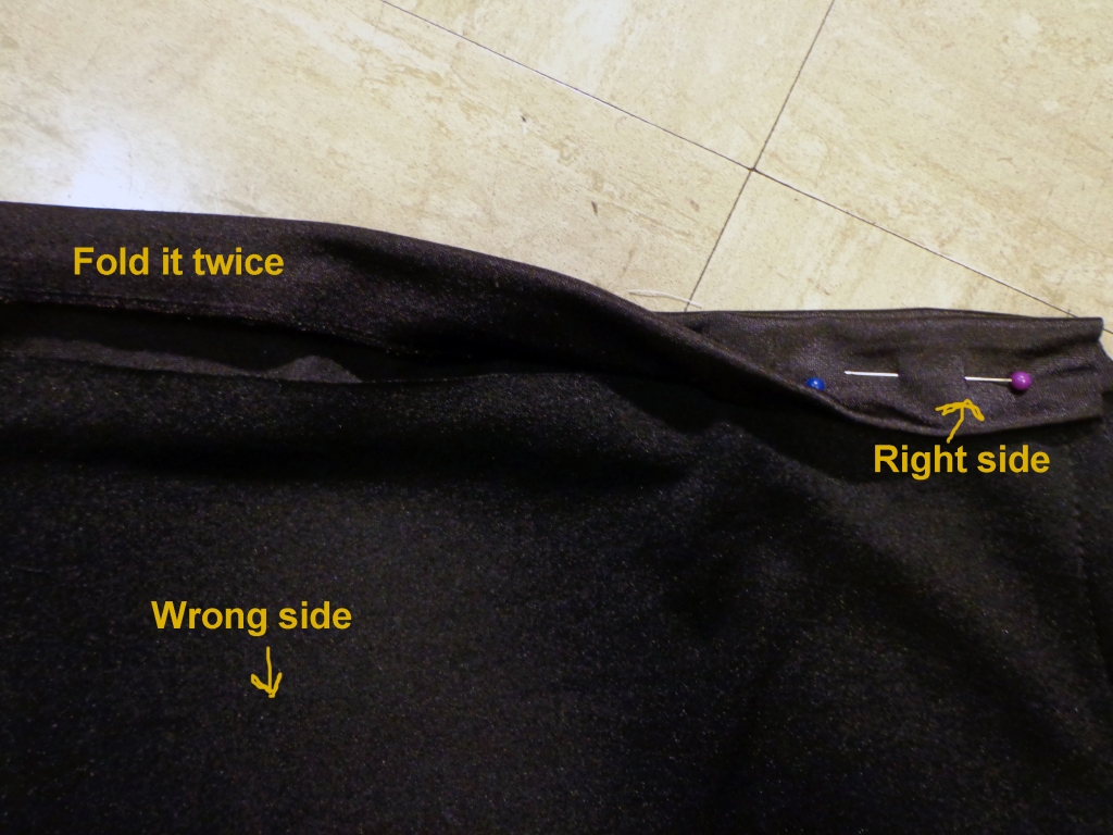 step 6, fold and pin waistband