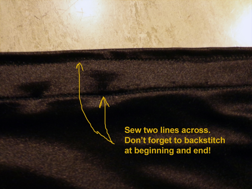 step 7, hem and topstitch the waistband