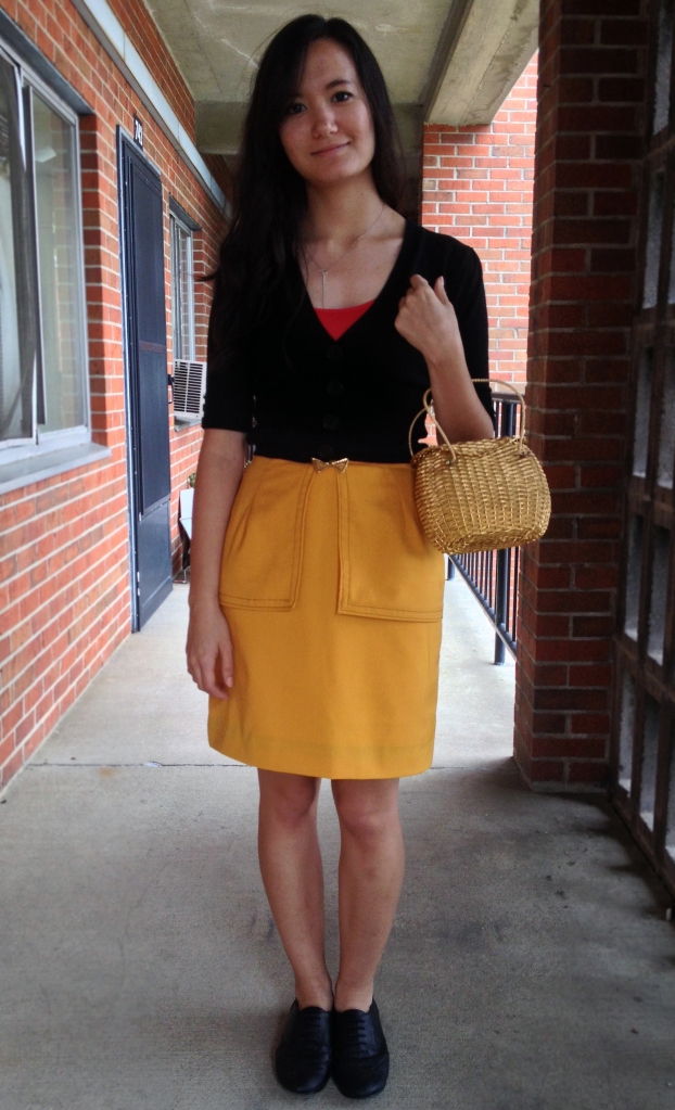 Sunny yellow peplum skirt. Salme patterns. full view. Handmade by Conniya